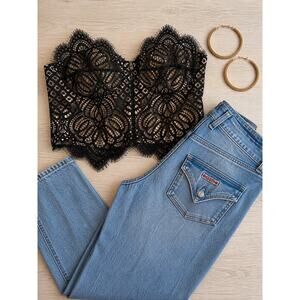 Superdown Black Lace Bustier Corset Top Sz M Structured Strapless Statement Top